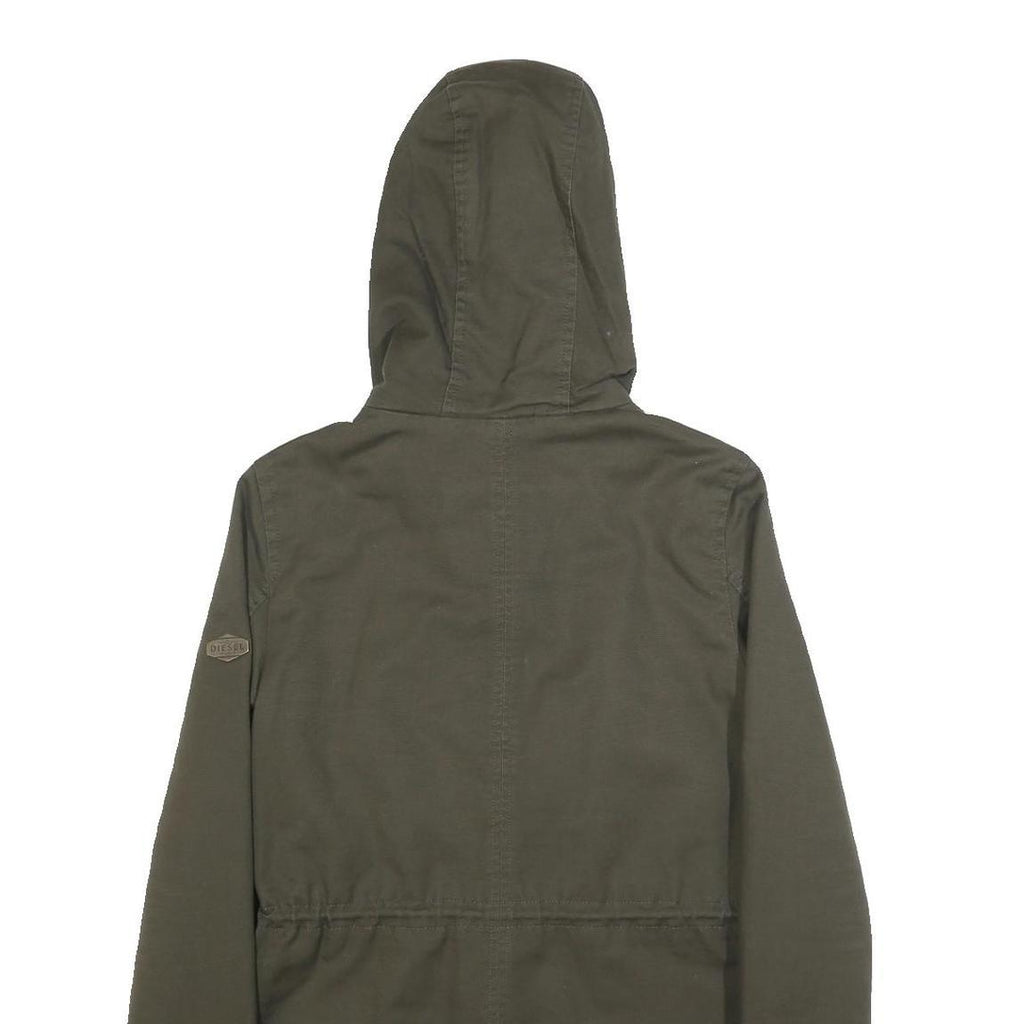 DIESEL Womens Green Cotton Outdoor Jacket XS Hooded Zip Pockets Casual