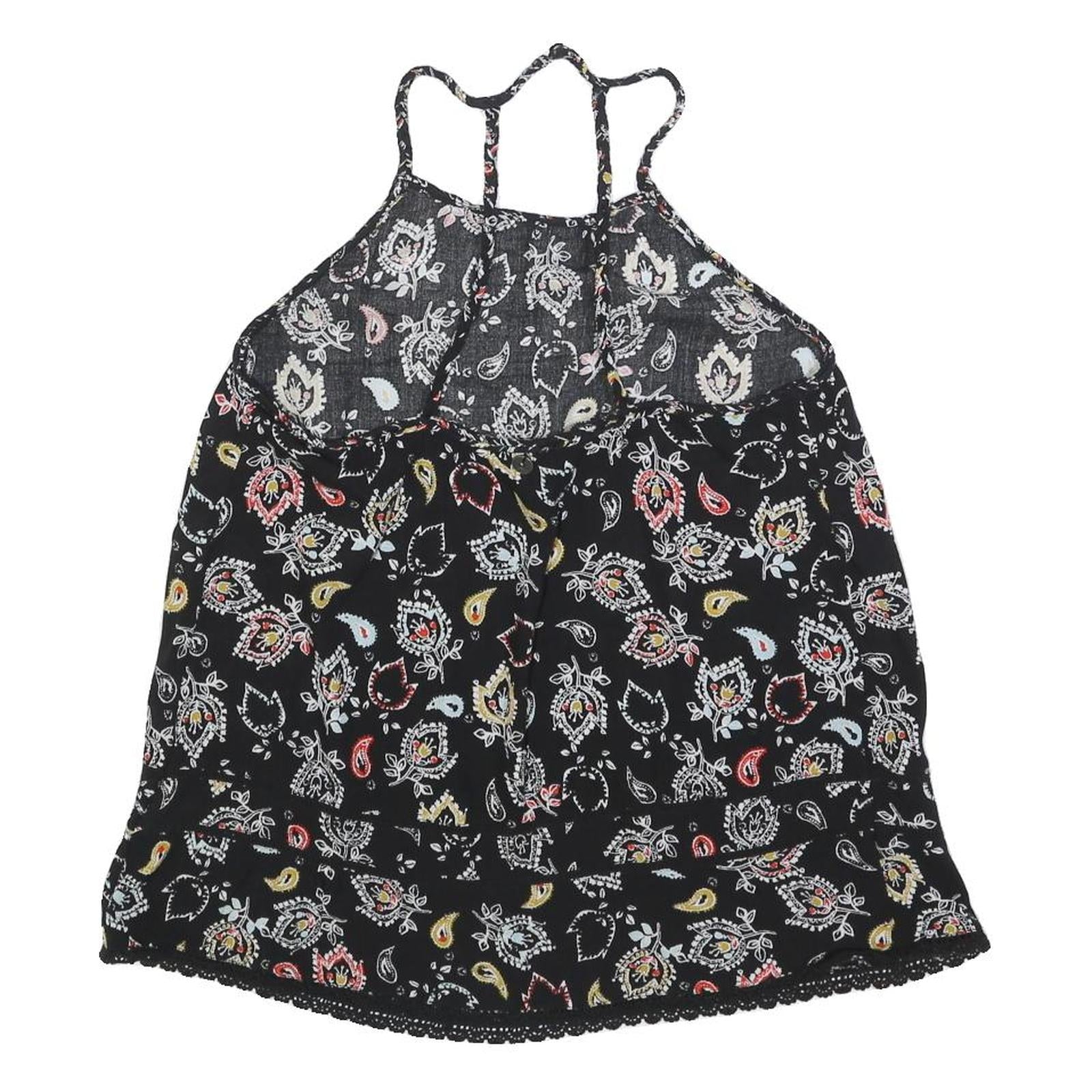 SUPERDRY Womens Black Paisley Print Halter Neck Sleeveless Top UK 10 Summer