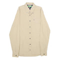 TOMMY HILFIGER Mens Beige Button Down Shirt S Classic Cotton Plain Long Sleeve