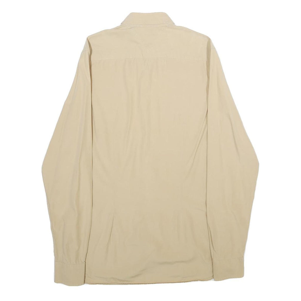 TOMMY HILFIGER Mens Beige Button Down Shirt S Classic Cotton Plain Long Sleeve