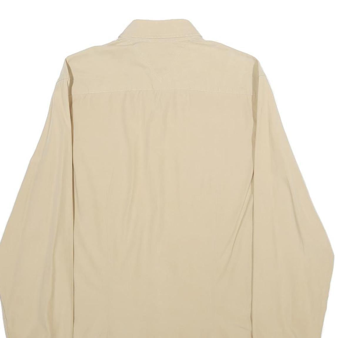 TOMMY HILFIGER Mens Beige Button Down Shirt S Classic Cotton Plain Long Sleeve