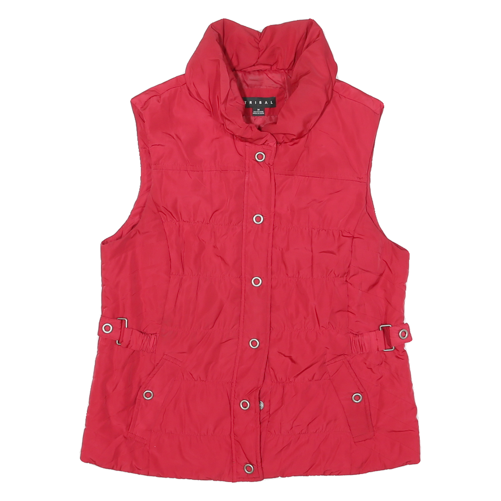 TRIBAL Womens Red Quilted Button Jacket M Polyester Blend Waist Detail