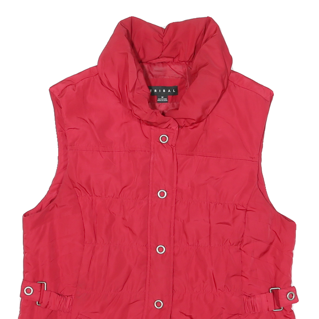 TRIBAL Womens Red Quilted Button Jacket M Polyester Blend Waist Detail