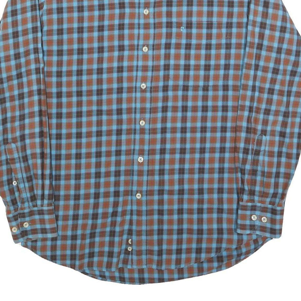 PIERRE CARDIN Mens Blue & Brown Check Shirt M Button Down Collar Casual Cotton