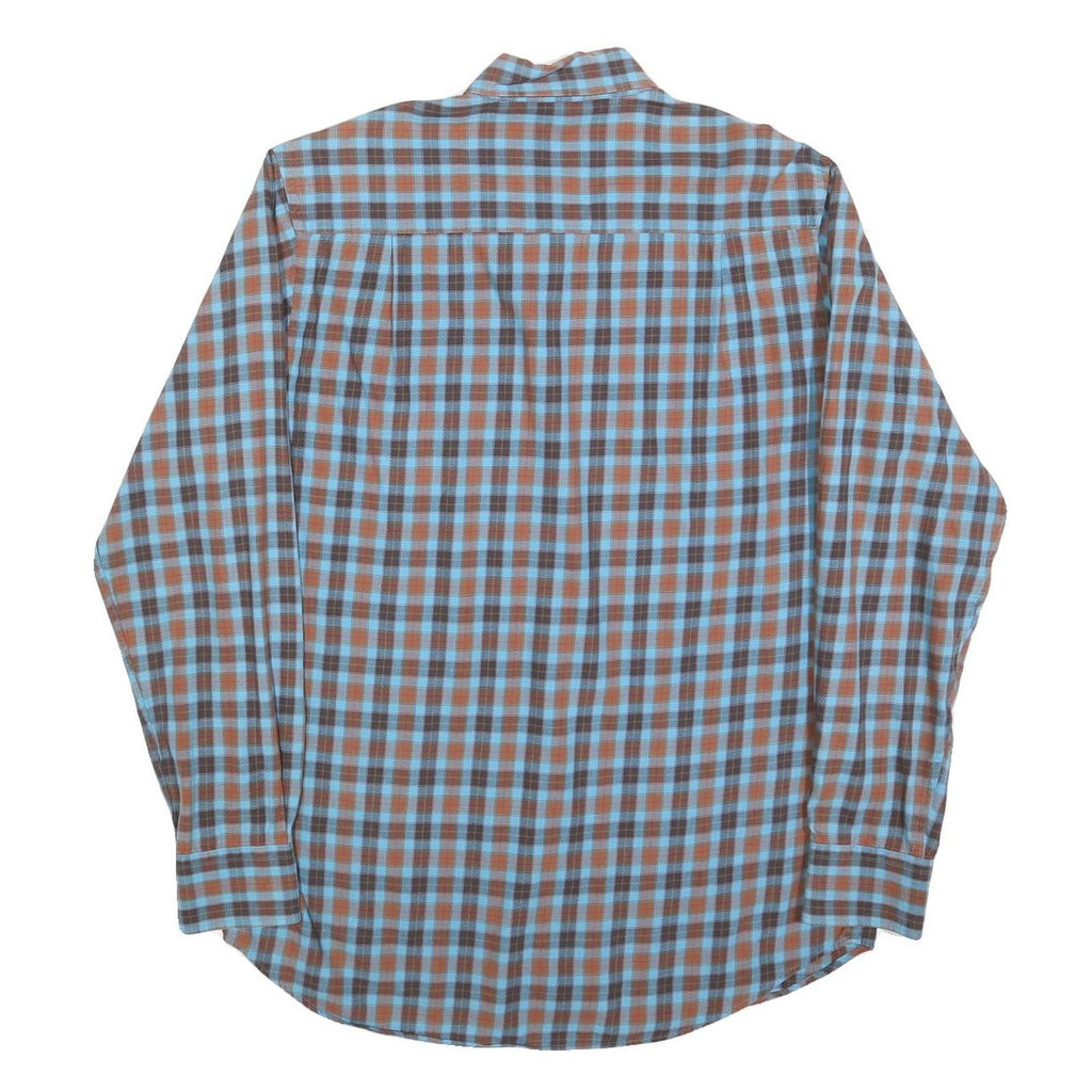 PIERRE CARDIN Mens Blue & Brown Check Shirt M Button Down Collar Casual Cotton