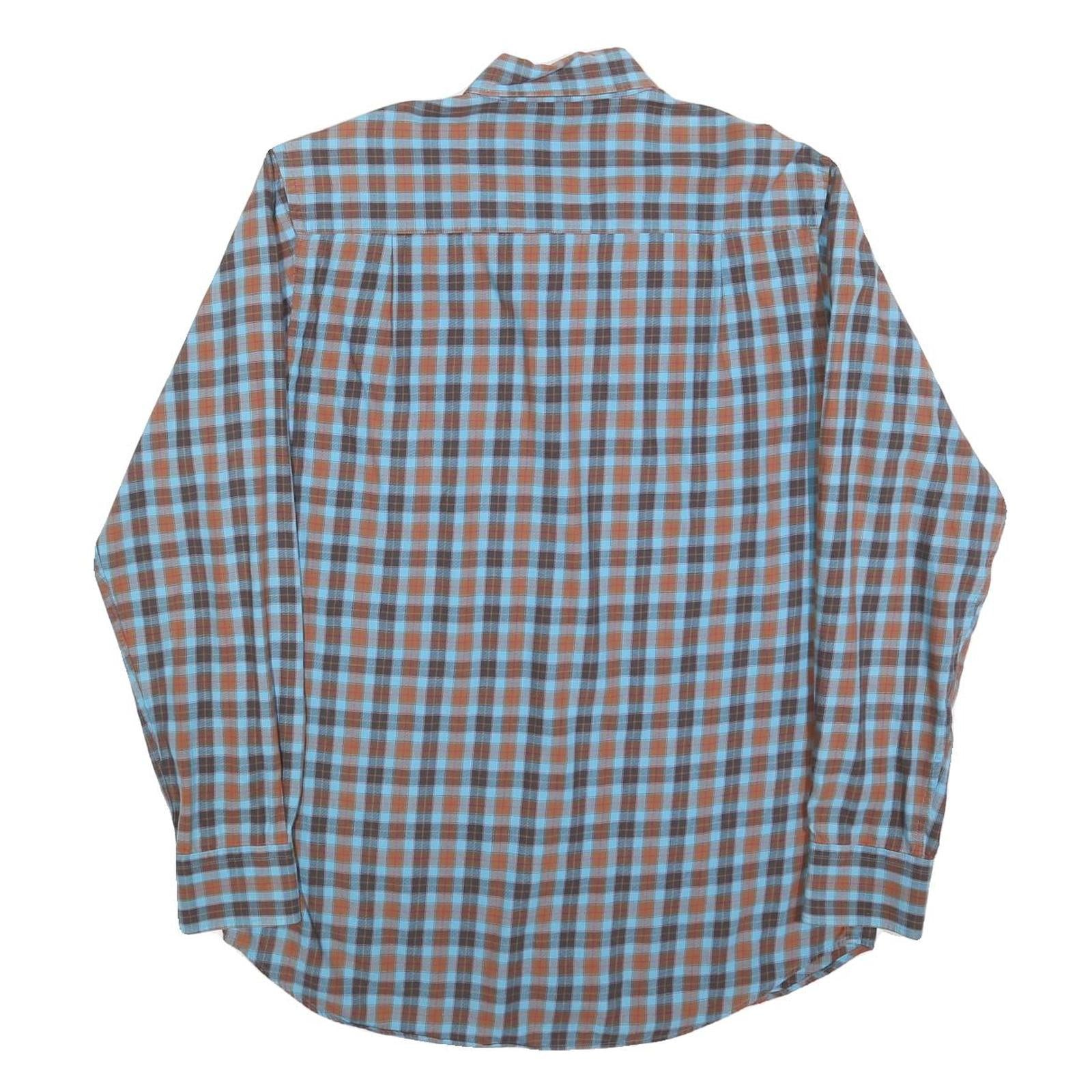 PIERRE CARDIN Mens Blue & Brown Check Shirt M Button Down Collar Casual Cotton