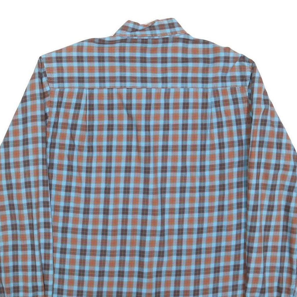 PIERRE CARDIN Mens Blue & Brown Check Shirt M Button Down Collar Casual Cotton