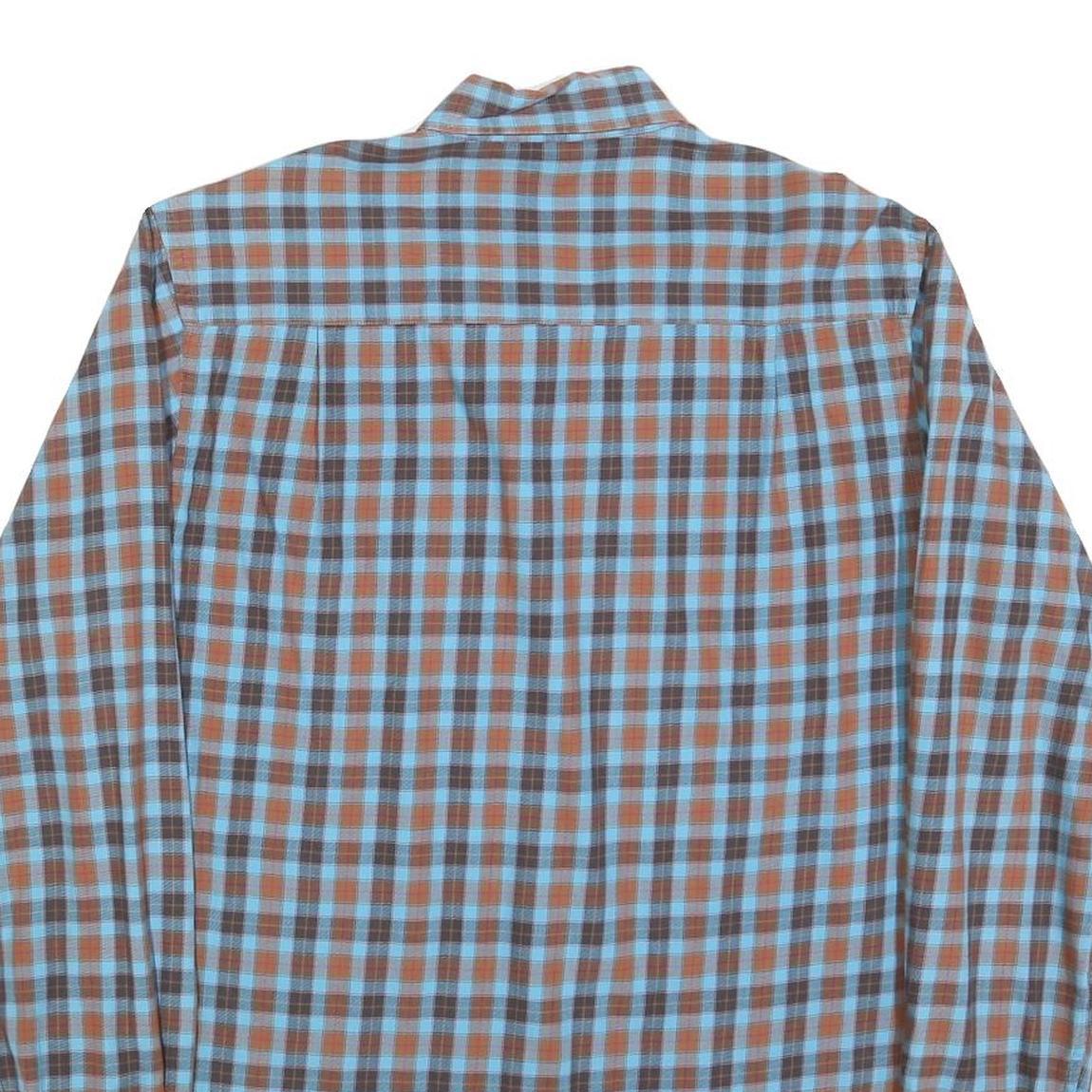 PIERRE CARDIN Mens Blue & Brown Check Shirt M Button Down Collar Casual Cotton