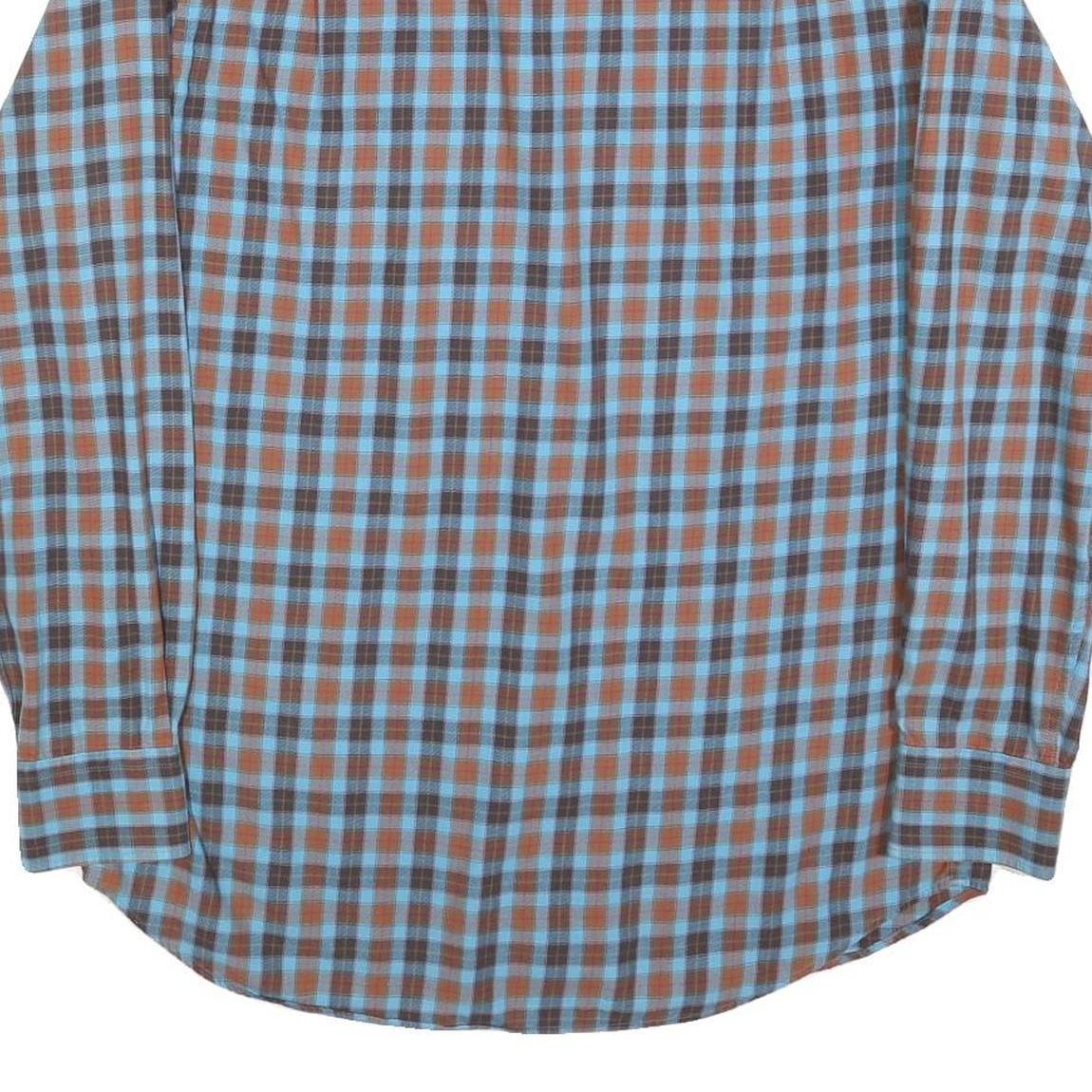 PIERRE CARDIN Mens Blue & Brown Check Shirt M Button Down Collar Casual Cotton