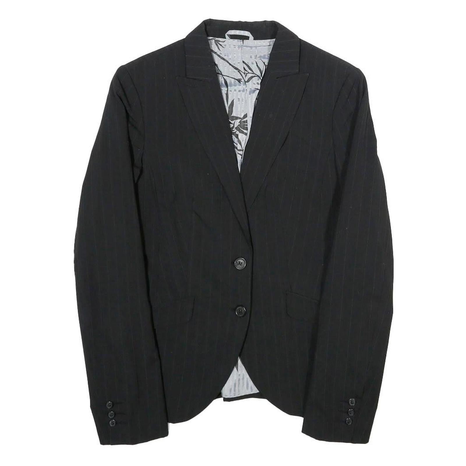 BENETTON Womens Black Pinstripe Blazer Jacket XS Polyester Blend Button Closure