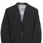 BENETTON Womens Black Pinstripe Blazer Jacket XS Polyester Blend Button Closure