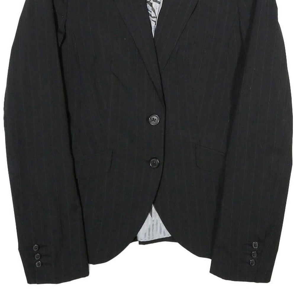 BENETTON Womens Black Pinstripe Blazer Jacket XS Polyester Blend Button Closure