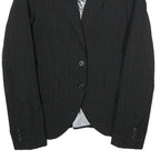 BENETTON Womens Black Pinstripe Blazer Jacket XS Polyester Blend Button Closure