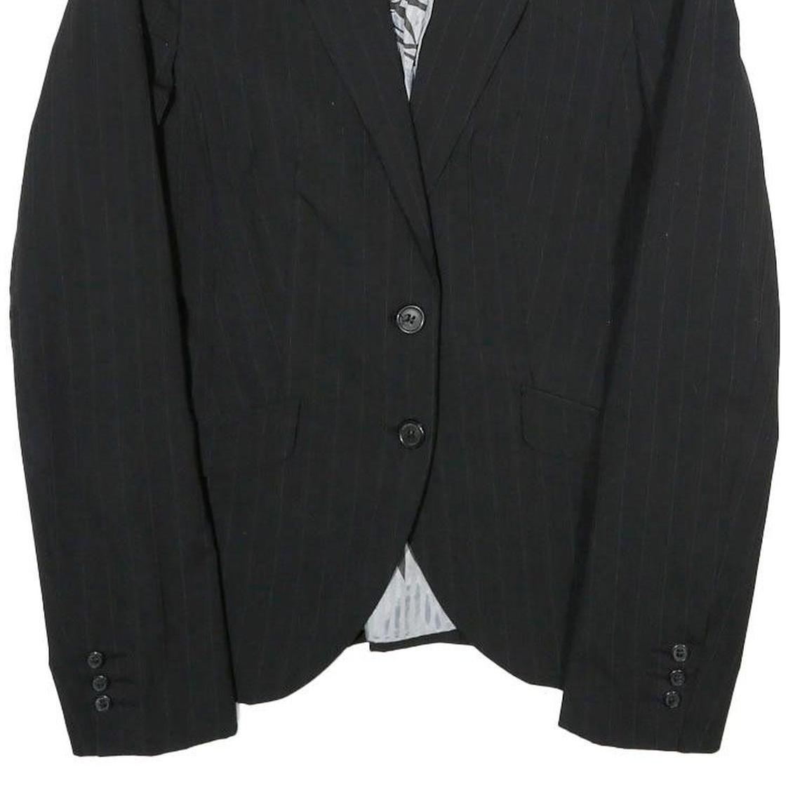 BENETTON Womens Black Pinstripe Blazer Jacket XS Polyester Blend Button Closure