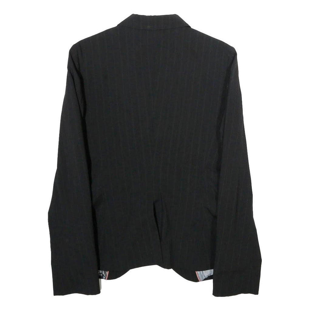 BENETTON Womens Black Pinstripe Blazer Jacket XS Polyester Blend Button Closure