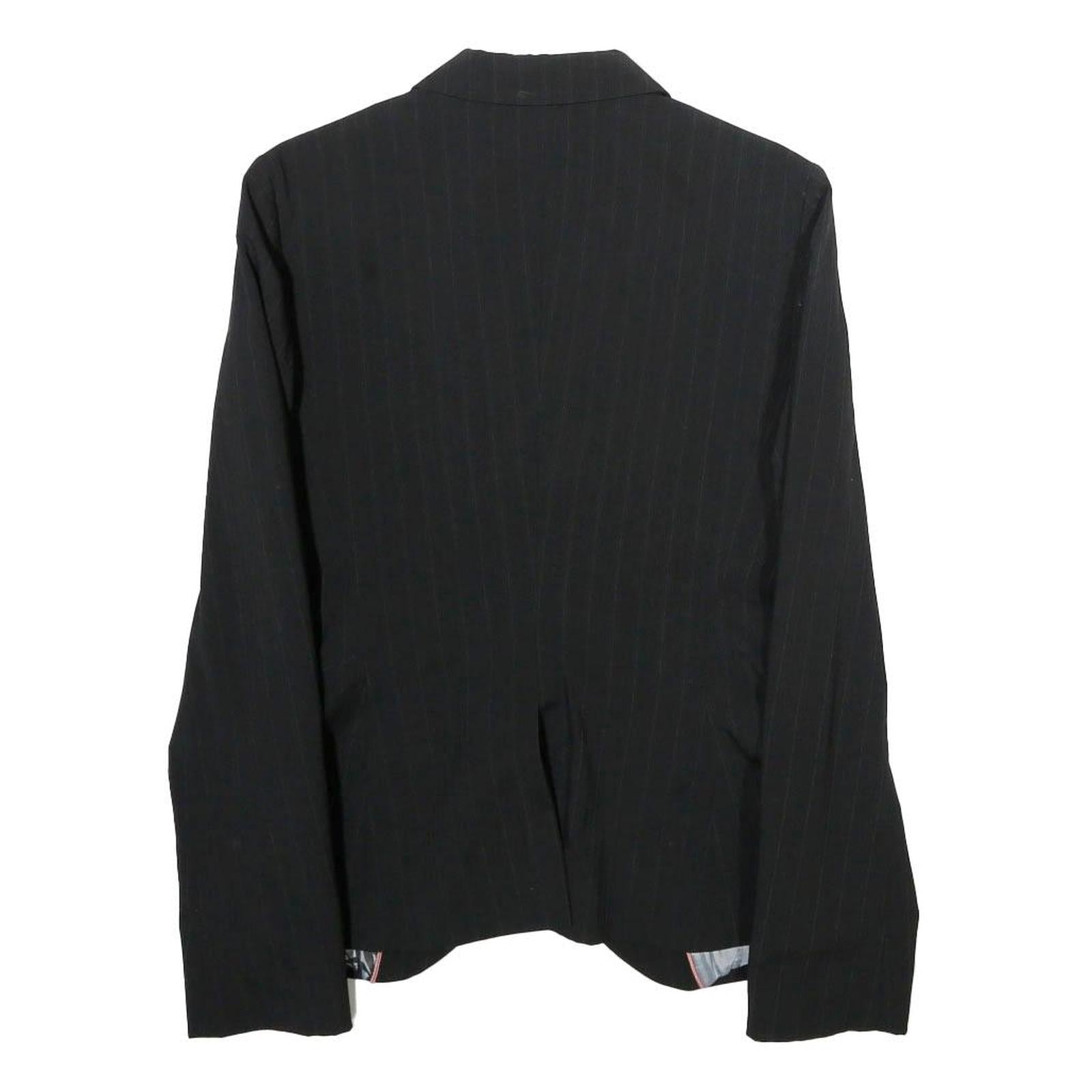 BENETTON Womens Black Pinstripe Blazer Jacket XS Polyester Blend Button Closure