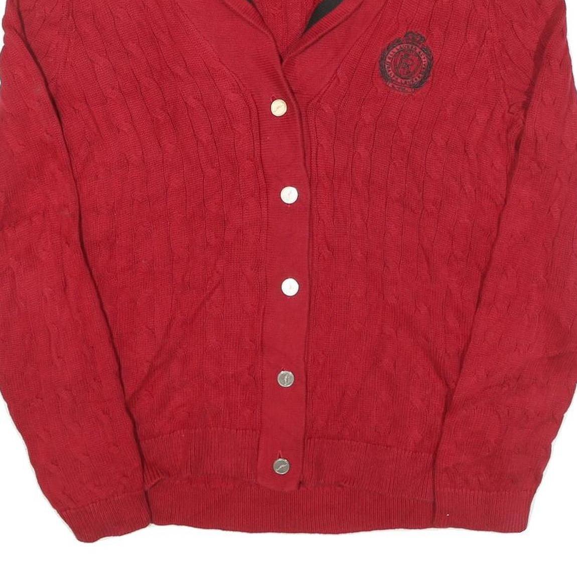 LAUREN RALPH LAUREN Womens Red Cable Knit Button Up Jumper Shawl Collar XL