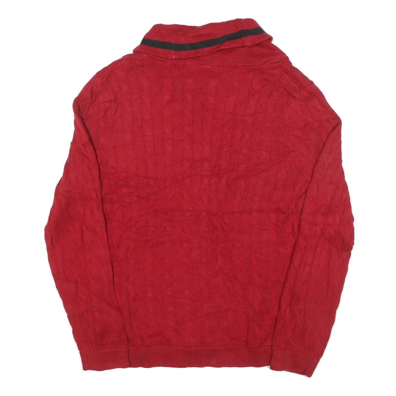 LAUREN RALPH LAUREN Womens Red Cable Knit Button Up Jumper Shawl Collar XL