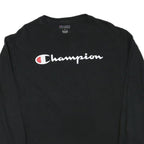 CHAMPION Mens Black Graphic T-Shirt L Long Sleeve Crew Neck Cotton Blend