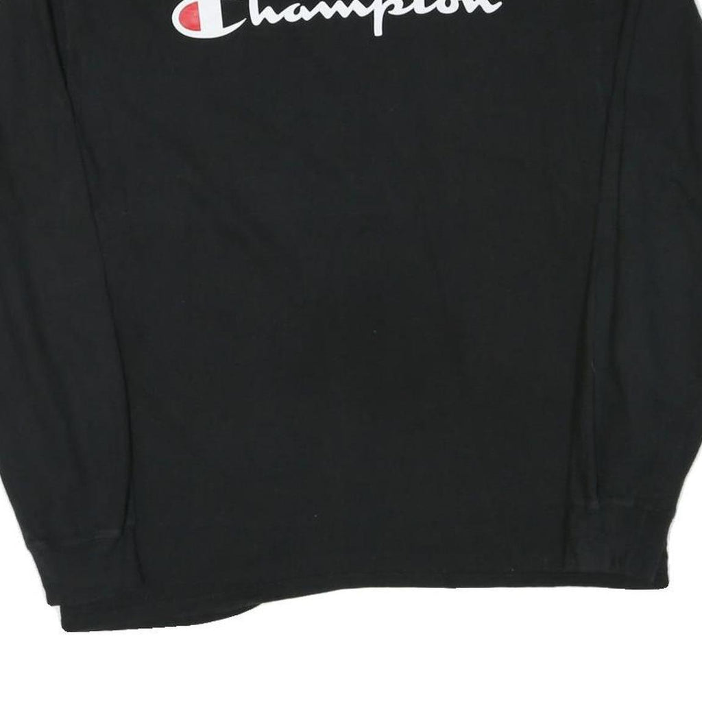 CHAMPION Mens Black Graphic T-Shirt L Long Sleeve Crew Neck Cotton Blend