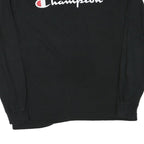 CHAMPION Mens Black Graphic T-Shirt L Long Sleeve Crew Neck Cotton Blend