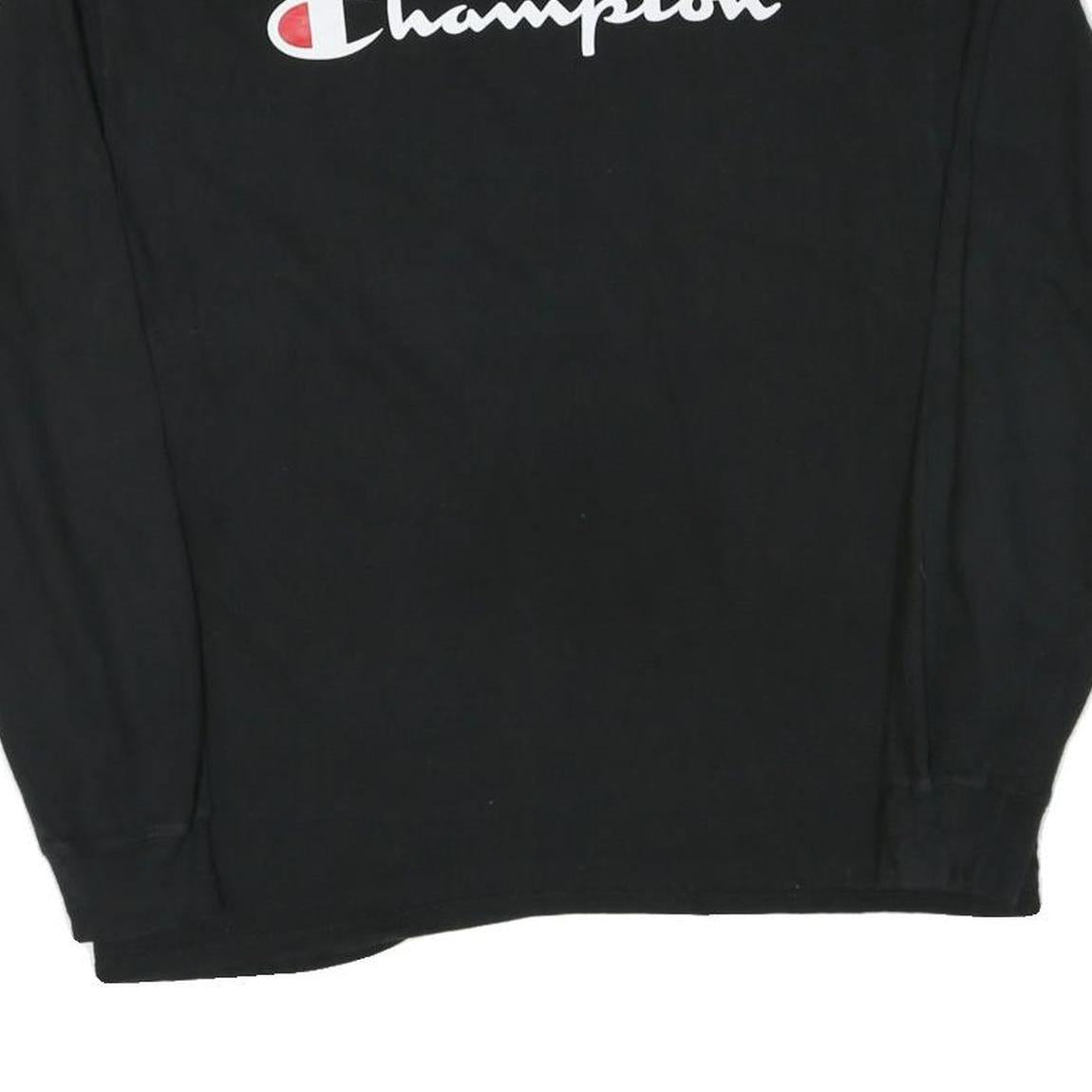 CHAMPION Mens Black Graphic T-Shirt L Long Sleeve Crew Neck Cotton Blend