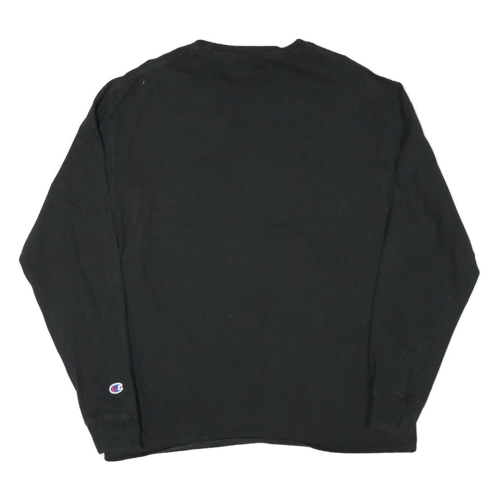 CHAMPION Mens Black Graphic T-Shirt L Long Sleeve Crew Neck Cotton Blend