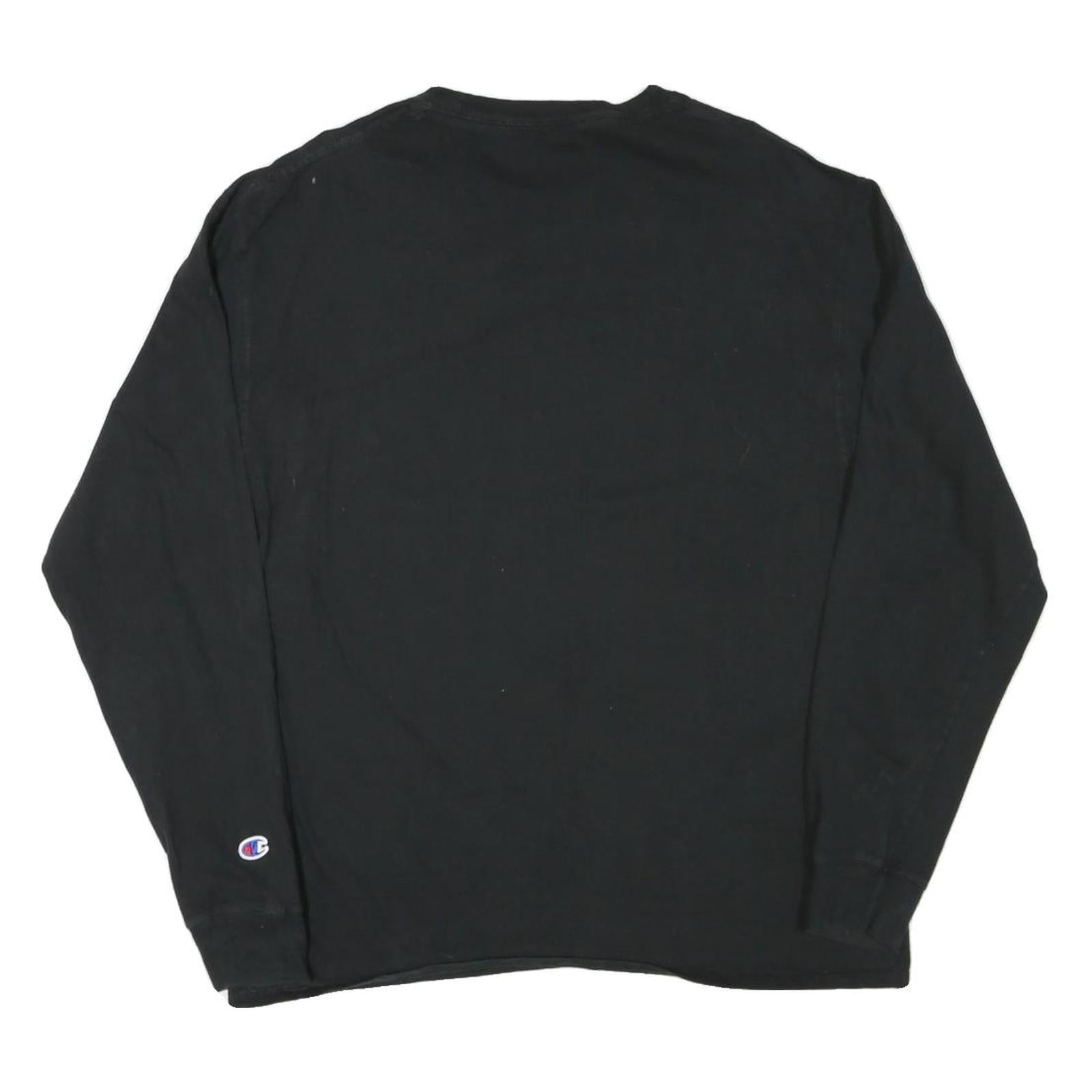 CHAMPION Mens Black Graphic T-Shirt L Long Sleeve Crew Neck Cotton Blend