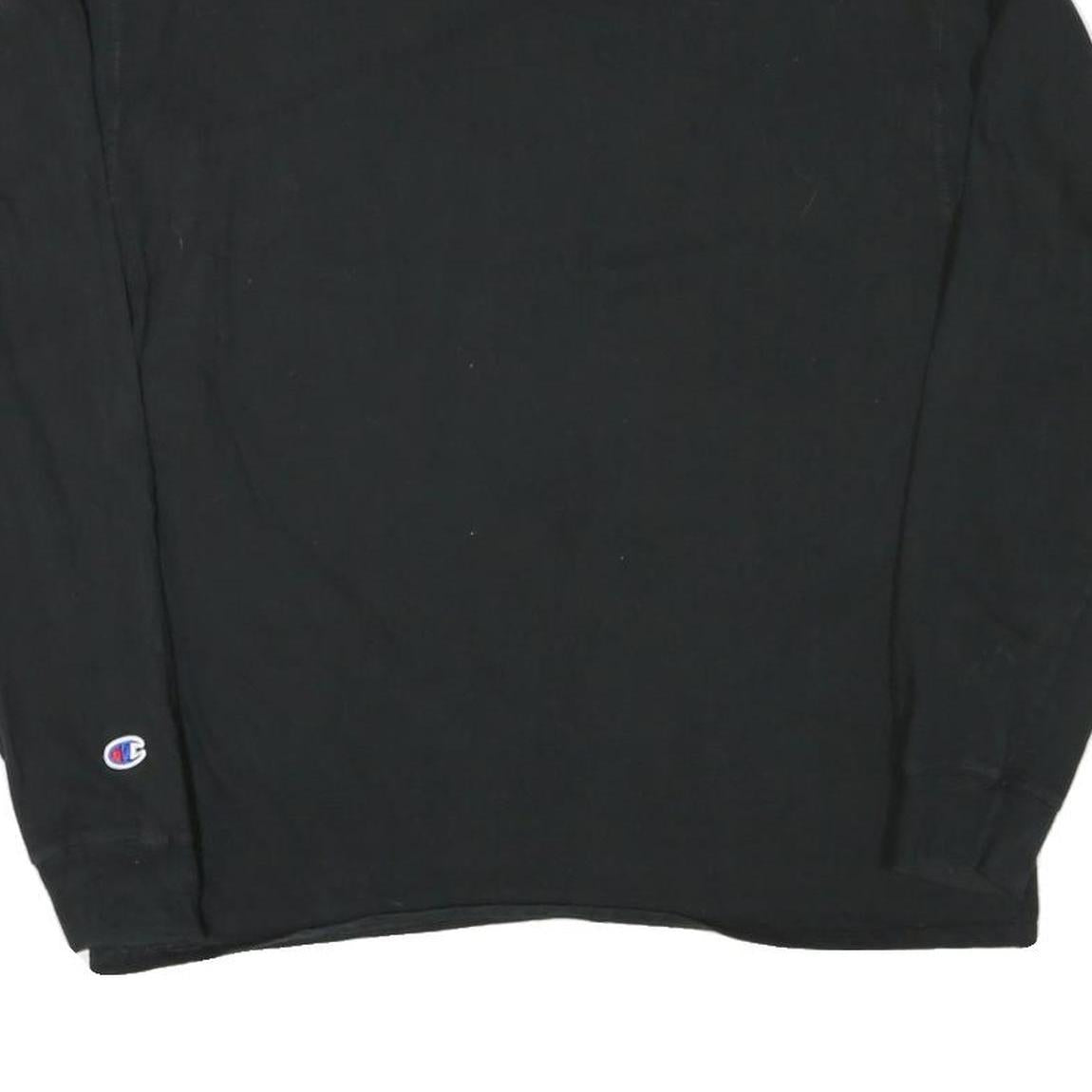 CHAMPION Mens Black Graphic T-Shirt L Long Sleeve Crew Neck Cotton Blend