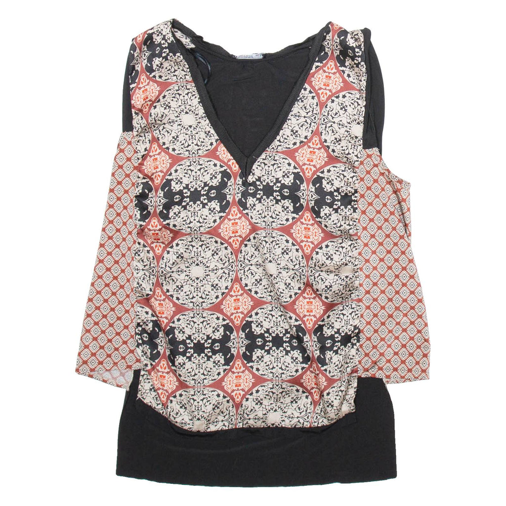 ZARA Womens Printed Vest Black V-Neck Sleeveless Silk Crazy Pattern M