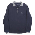 NAUTICA Mens Navy & White 1/4 Zip Collar L Sweatshirt Cotton Blend Casual
