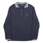NAUTICA Mens Navy & White 1/4 Zip Collar L Sweatshirt Cotton Blend Casual