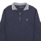 NAUTICA Mens Navy & White 1/4 Zip Collar L Sweatshirt Cotton Blend Casual