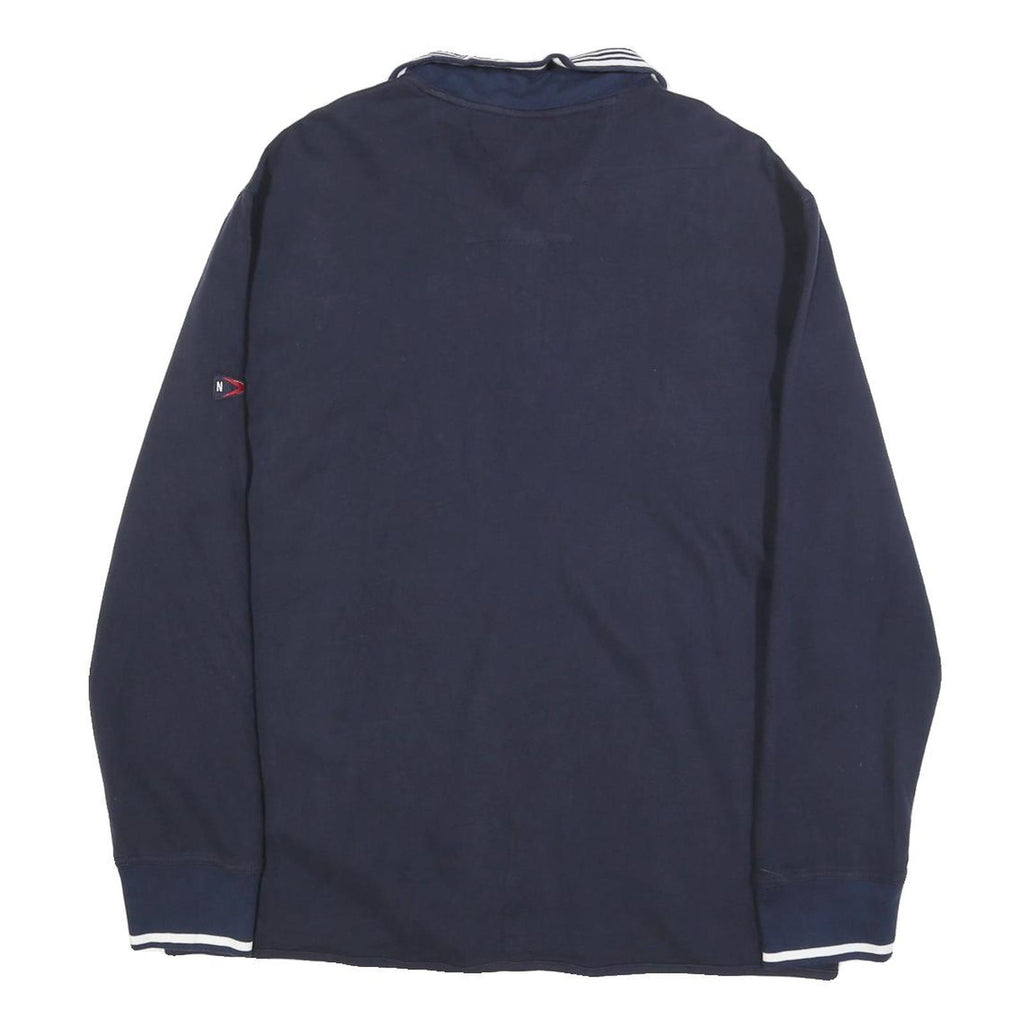 NAUTICA Mens Navy & White 1/4 Zip Collar L Sweatshirt Cotton Blend Casual