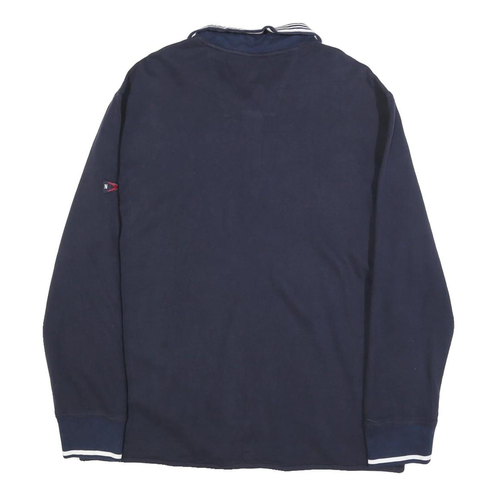 NAUTICA Mens Navy & White 1/4 Zip Collar L Sweatshirt Cotton Blend Casual
