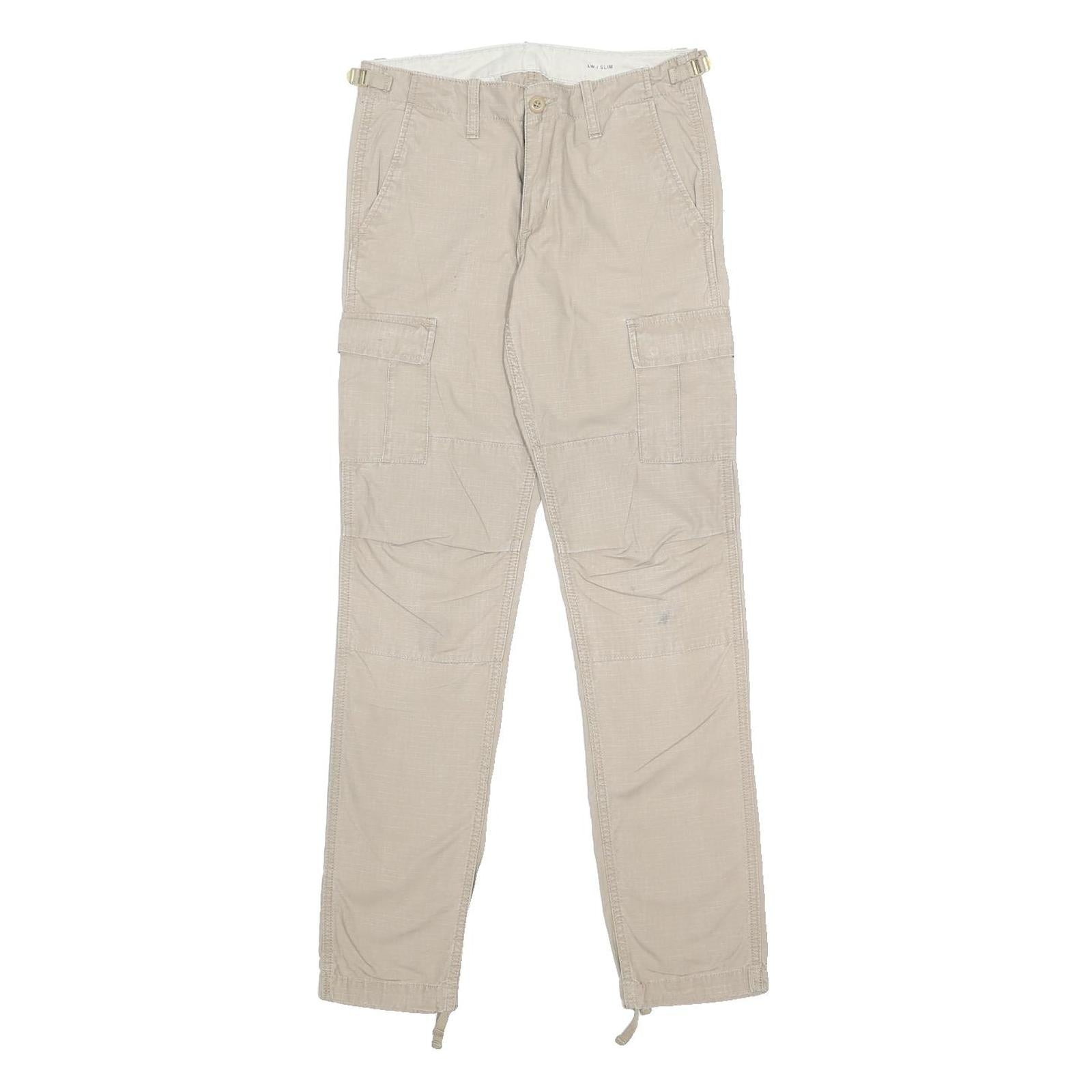 CARHARTT Womens Beige Slim Cargo Trousers W25 L32 Cotton Zip Pocket Utility