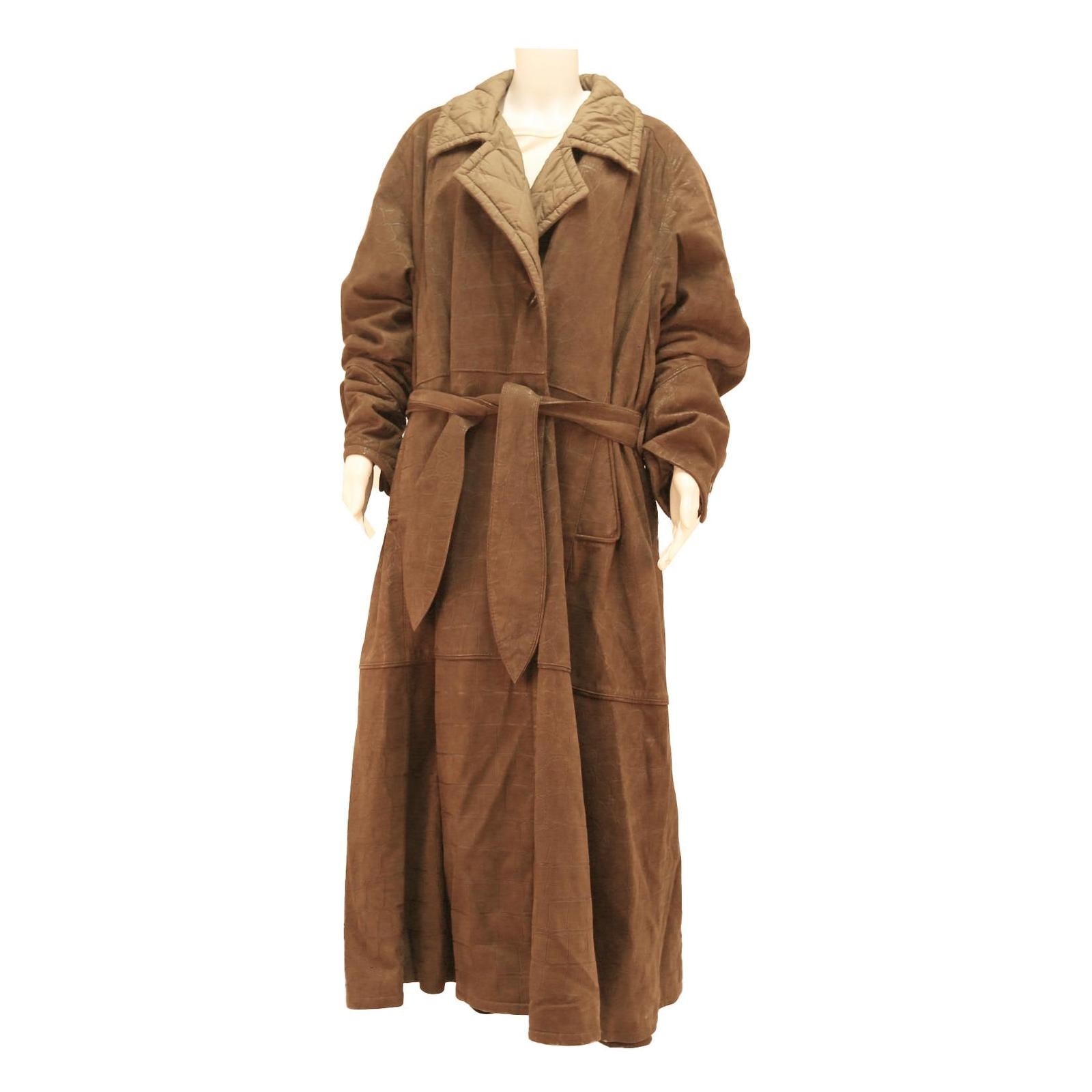 Womens Brown Wool Blend Long Sleeve Button Jacket M Belted Classic Outerwear