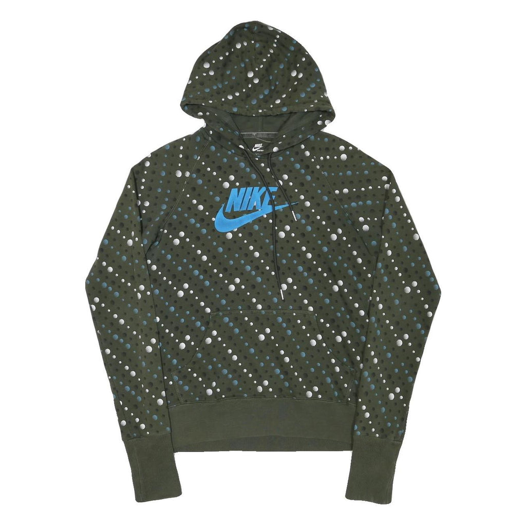 NIKE Girls Green & Blue Hoodie L Cotton Blend Printed Pullover Hooded Sweatshirt
