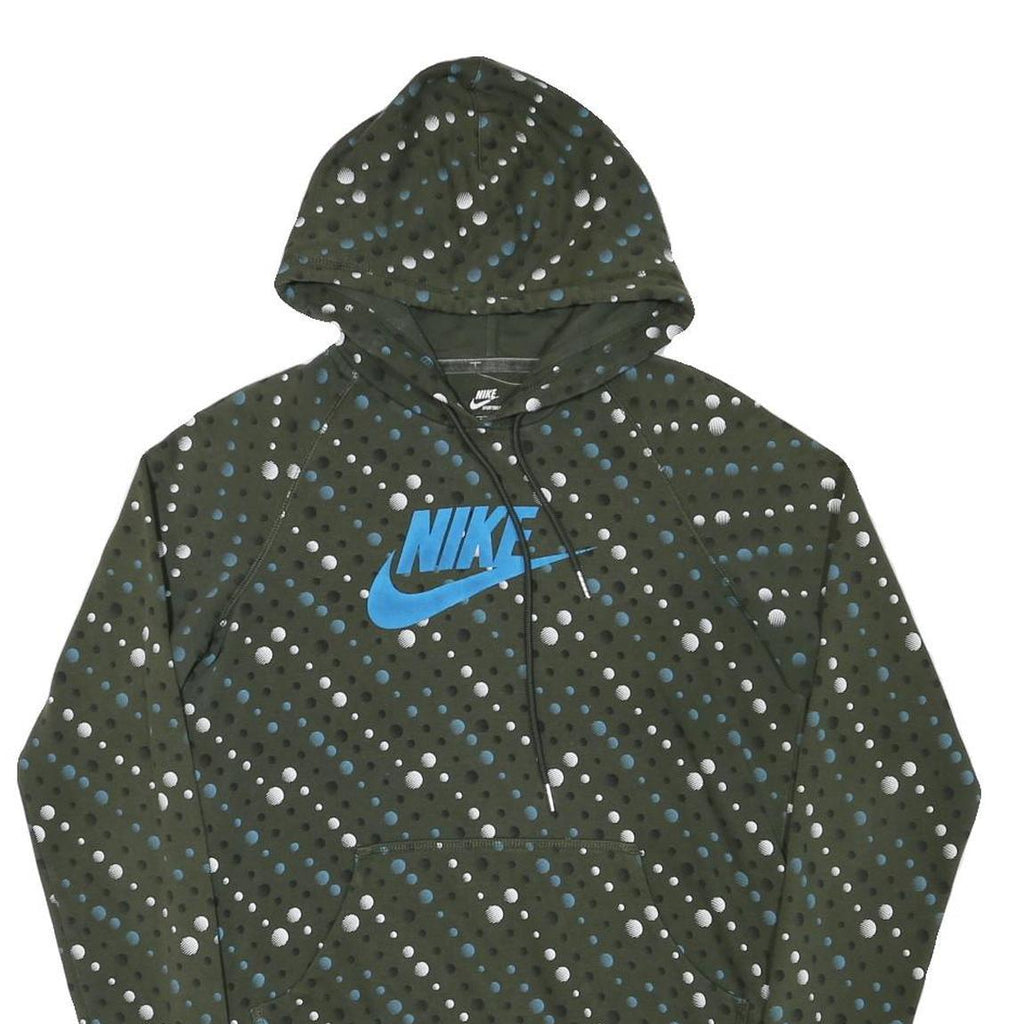 NIKE Girls Green & Blue Hoodie L Cotton Blend Printed Pullover Hooded Sweatshirt