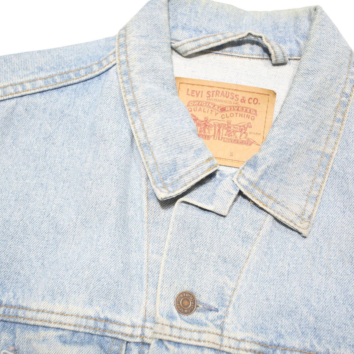 LEVI'S Mens Blue Denim Jacket S Cotton Blend Button Closure Classic Jean Jacket