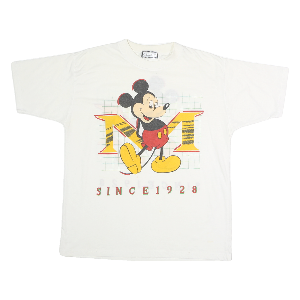 C.K. CLUB Mens White Mickey Mouse Graphic T-Shirt M Short Sleeve Crew Neck