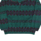 Womens Green Patterned Pullover Jumper Zip Neck Size L Polyester Cozy Casual