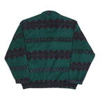 Womens Green Patterned Pullover Jumper Zip Neck Size L Polyester Cozy Casual