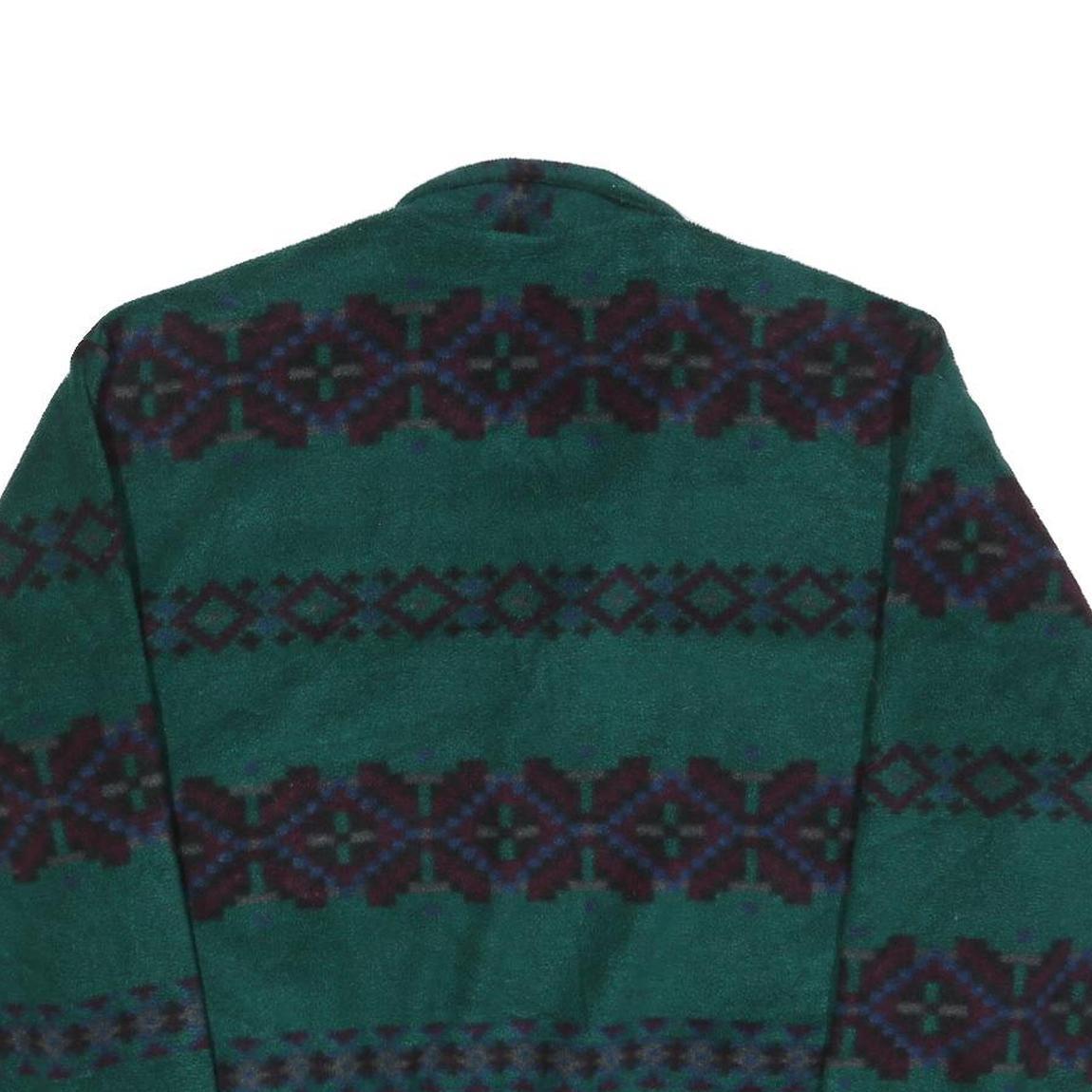 Womens Green Patterned Pullover Jumper Zip Neck Size L Polyester Cozy Casual