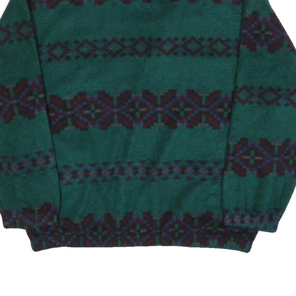 Womens Green Patterned Pullover Jumper Zip Neck Size L Polyester Cozy Casual