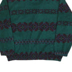 Womens Green Patterned Pullover Jumper Zip Neck Size L Polyester Cozy Casual