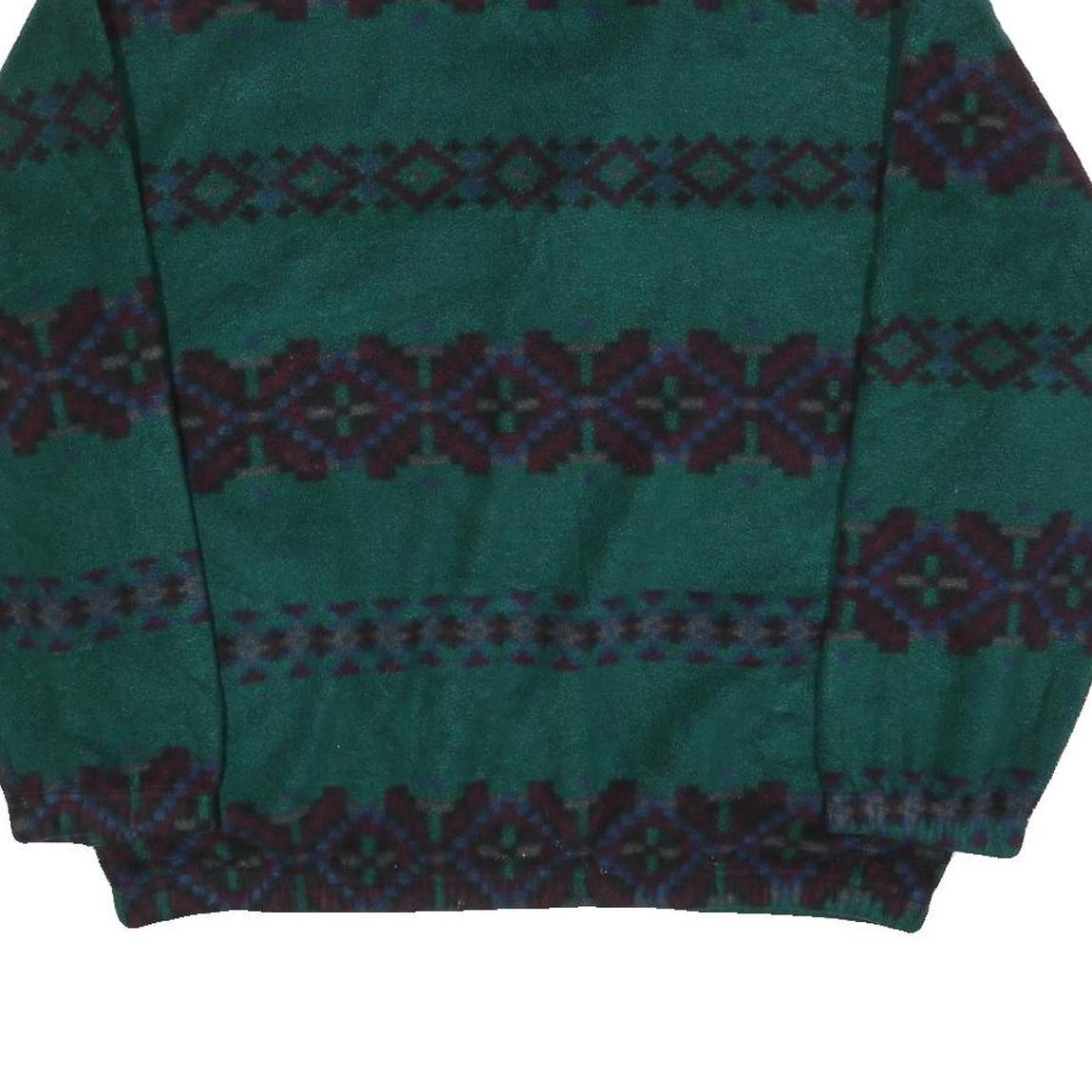 Womens Green Patterned Pullover Jumper Zip Neck Size L Polyester Cozy Casual