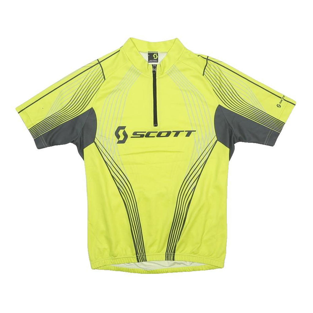 SCOTT Womens Yellow & Grey Cycling T-Shirt L Short Sleeve Zip Neck Sportswear
