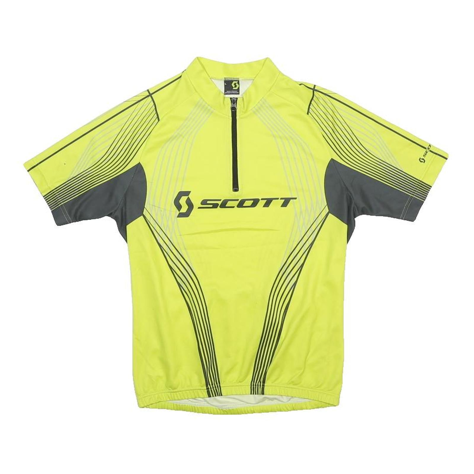 SCOTT Womens Yellow & Grey Cycling T-Shirt L Short Sleeve Zip Neck Sportswear