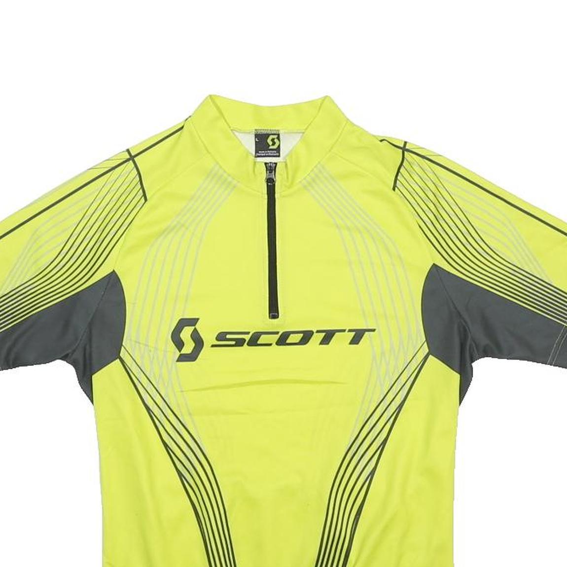SCOTT Womens Yellow & Grey Cycling T-Shirt L Short Sleeve Zip Neck Sportswear